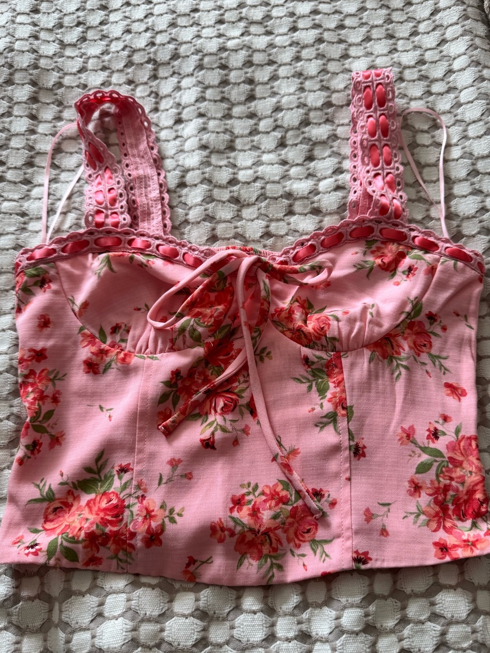 Floral Pink Tie-Front Cropped Bustier Top